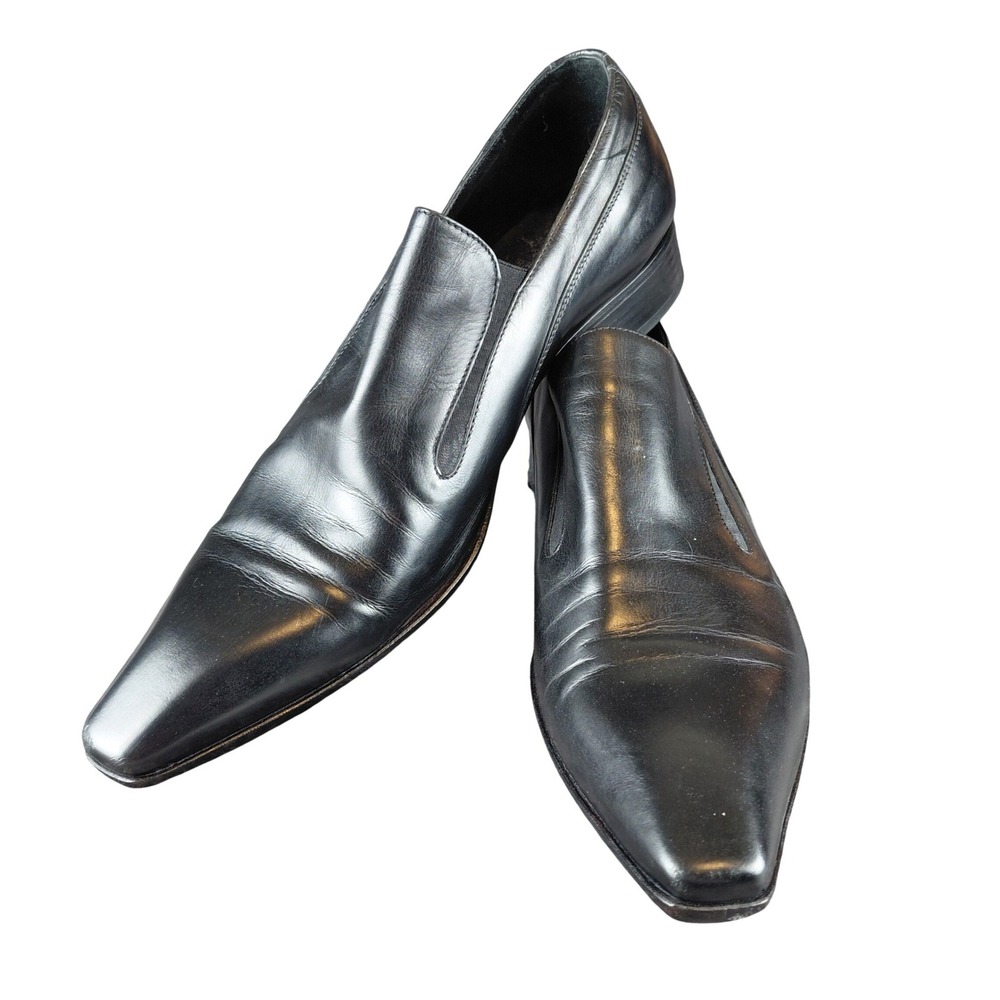 Alberto‎ Ciccioli Mens Black Leather Pointed Toe Slip On Loafers Size 43 Italy